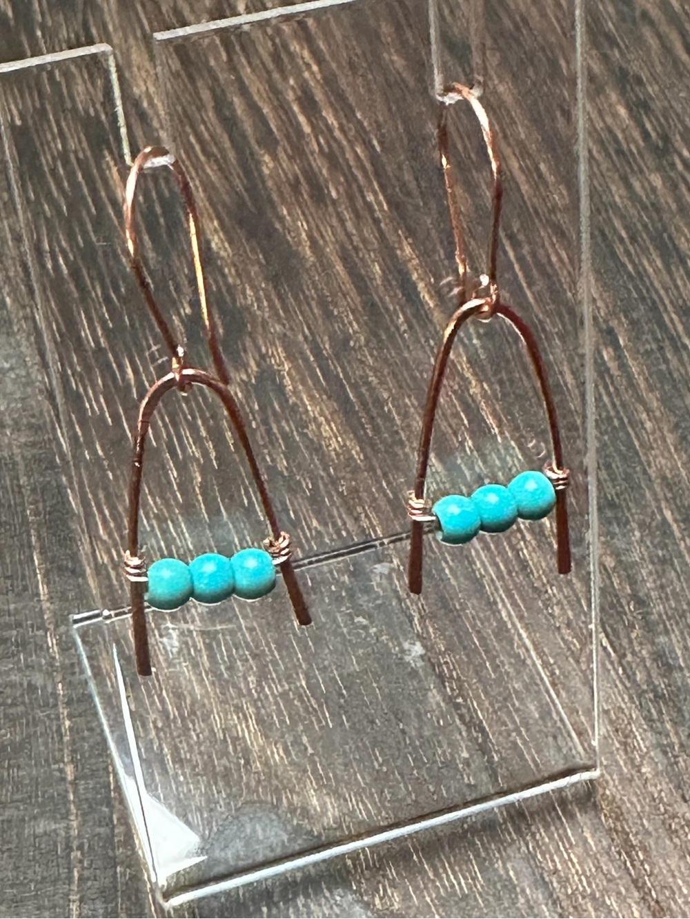 Turquoise Copper Earrings | Handmade Modern Arch Dangle Earrings